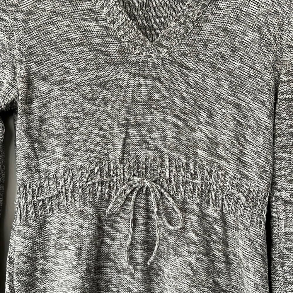 Roxy Gray Knit Hooded Sweater with Drawstring A-Line Waist - Tunic Length